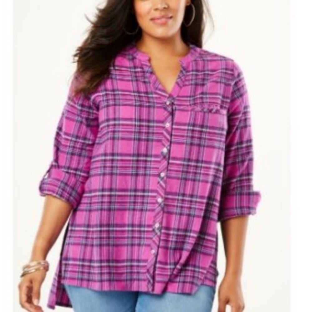 NWT Magenta plaid tunic long sleeve
